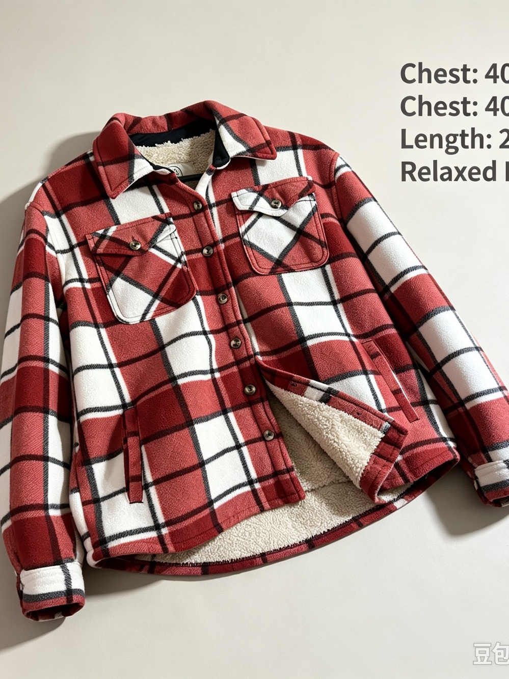 SAGE Collective Women’s Red White Black Plaid Sherpa Lined Button Shacket XS